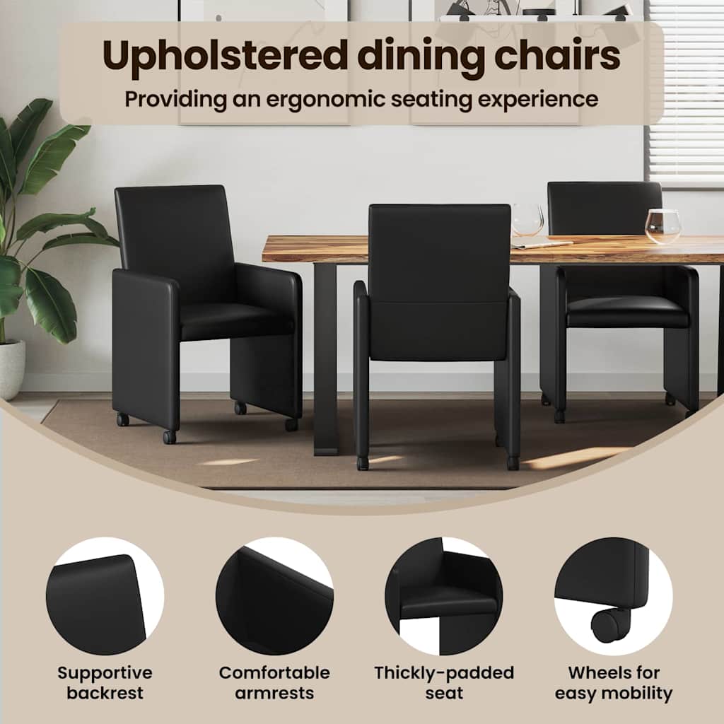 Spisebordsstole med hjul 2 pcs Sort 57 x 66 x 94 cm Kunstlæder