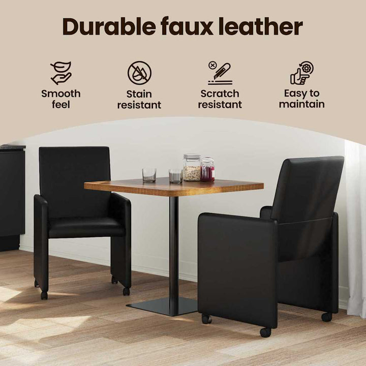 Spisebordsstole med hjul 2 pcs Sort 57 x 66 x 94 cm Kunstlæder