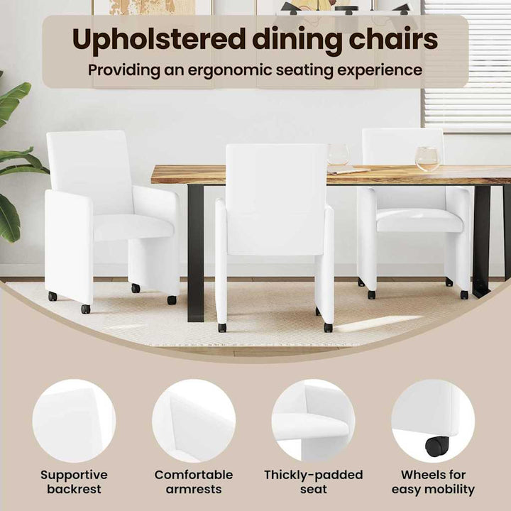 Spisebordsstole med hjul 2 pcs Hvid 57 x 66 x 94 cm Kunstlæder