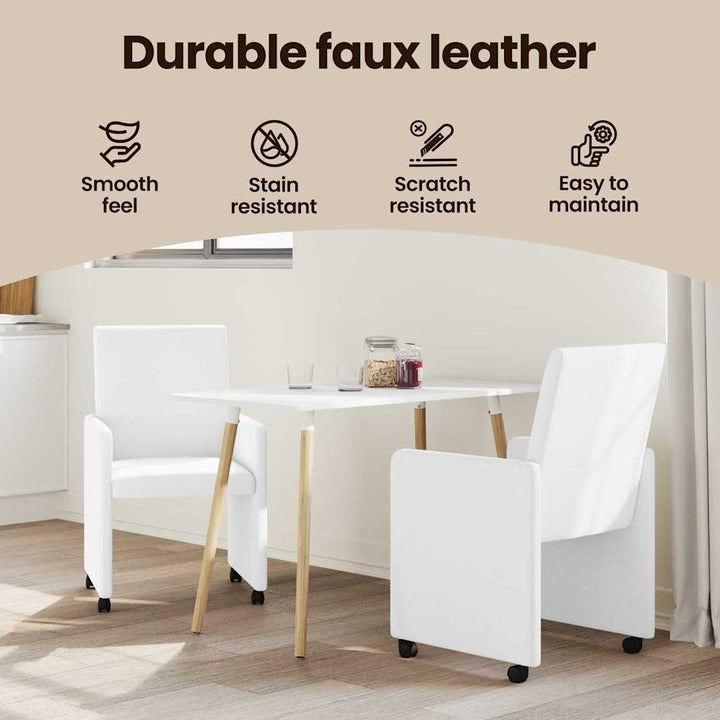 Spisebordsstole med hjul 2 pcs Hvid 57 x 66 x 94 cm Kunstlæder