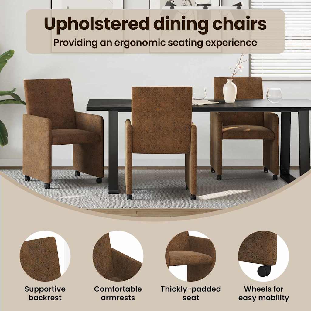 Spisebordsstole med hjul med hjul 2 pcs Brun 57 x 66 x 94 cm
