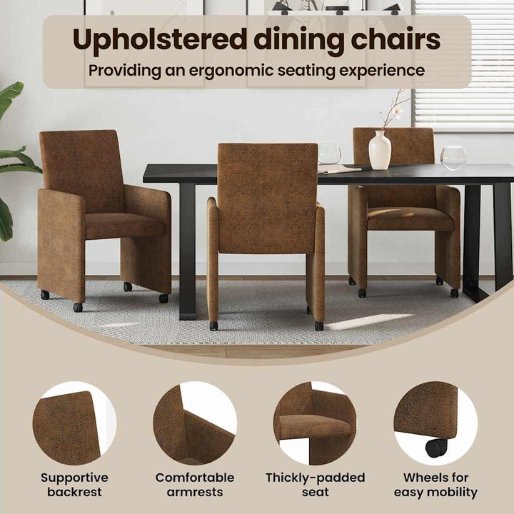 Spisebordsstole med hjul med hjul 2 pcs Brun 57 x 66 x 94 cm