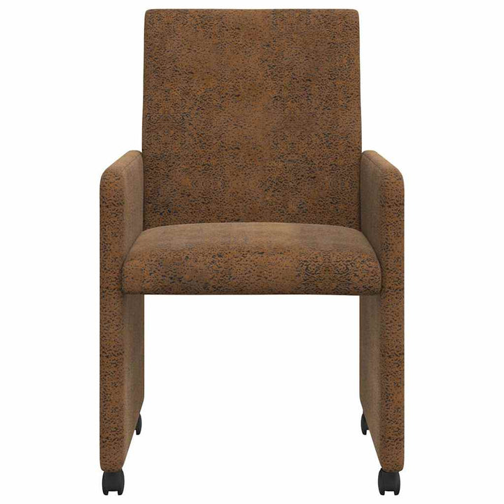 Spisebordsstole med hjul 2 stk. Faux suede læder Brun
