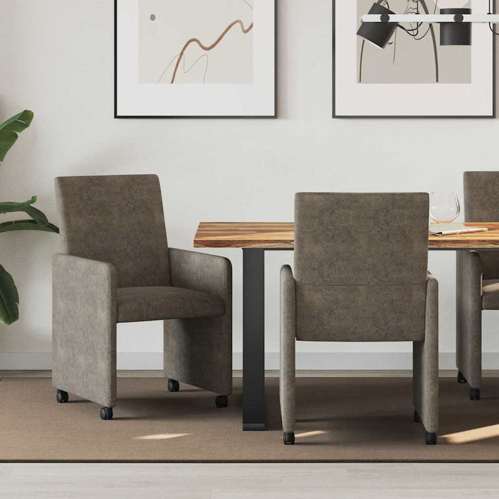 Spisebordsstole med hjul 2 stk. Faux suede læder Mørkegrå