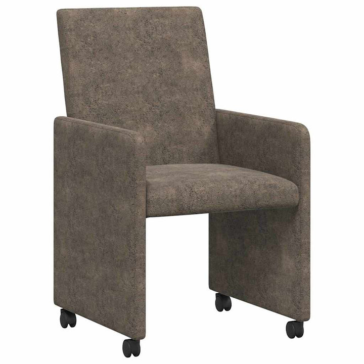 Spisebordsstole med hjul 2 stk. Faux suede læder Mørkegrå