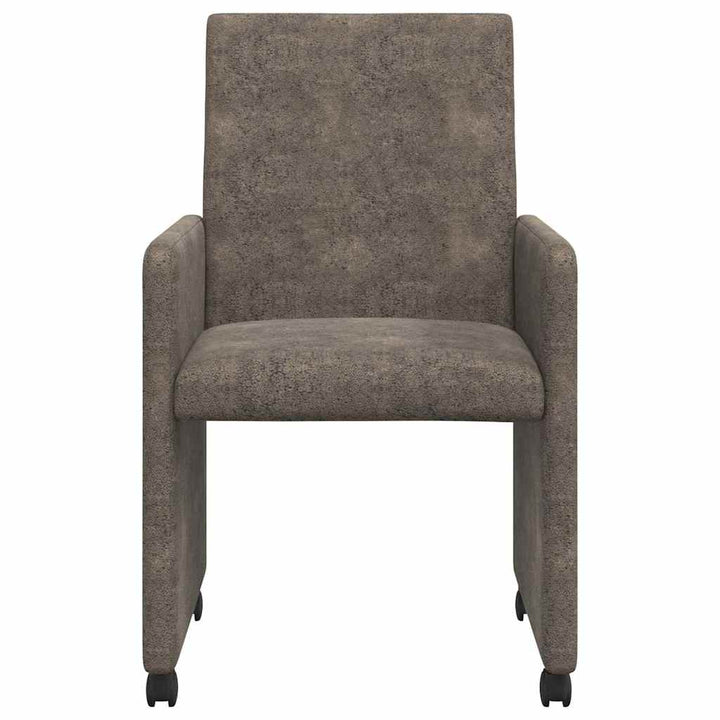 Spisebordsstole med hjul 2 stk. Faux suede læder Mørkegrå