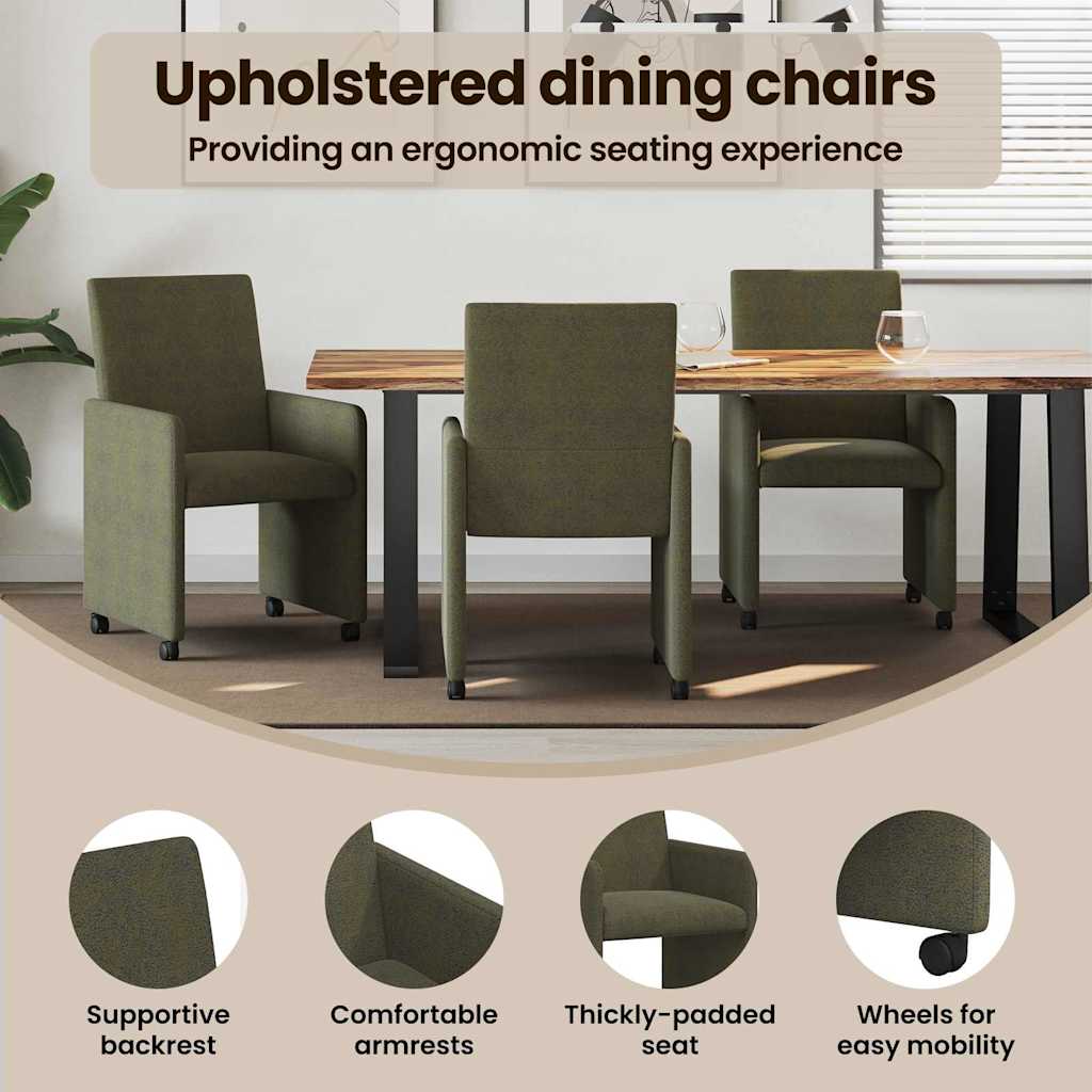 Spisebordsstole med hjul 2 pcs Army grøn 57 x 66 x 94 cm