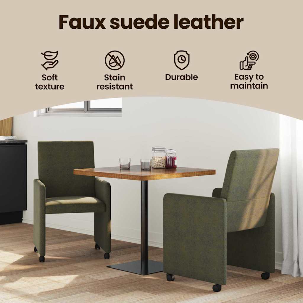 Spisebordsstole med hjul 2 pcs Army grøn 57 x 66 x 94 cm