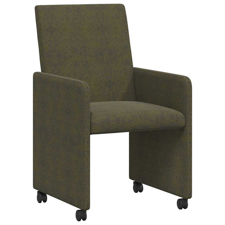 Spisebordsstole med hjul 2 stk. Faux suede læder Army grøn