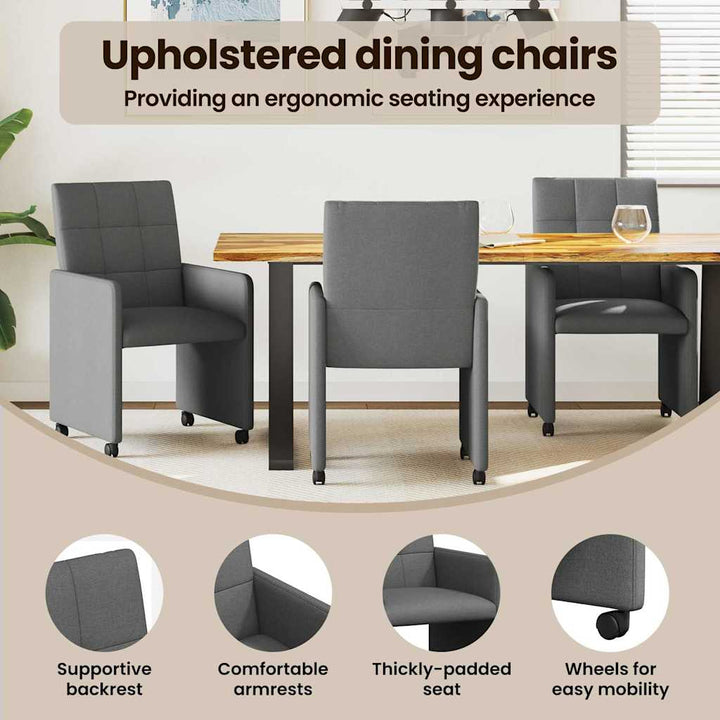 Spisebordsstole med hjul 2 pcs Mørkegrå 58 x 65 x 94 cm Stof