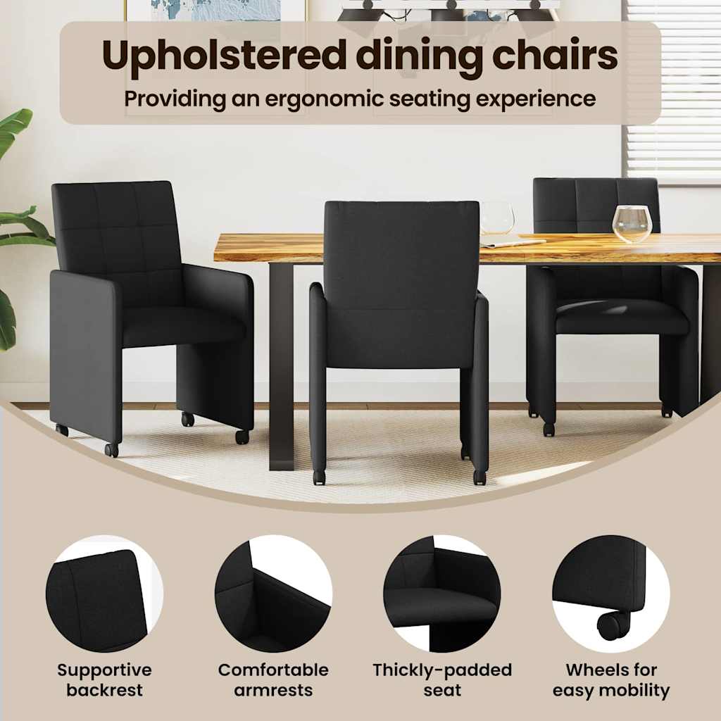 Spisebordsstole med hjul 2 pcs Sort 58 x 65 x 94 cm Stof