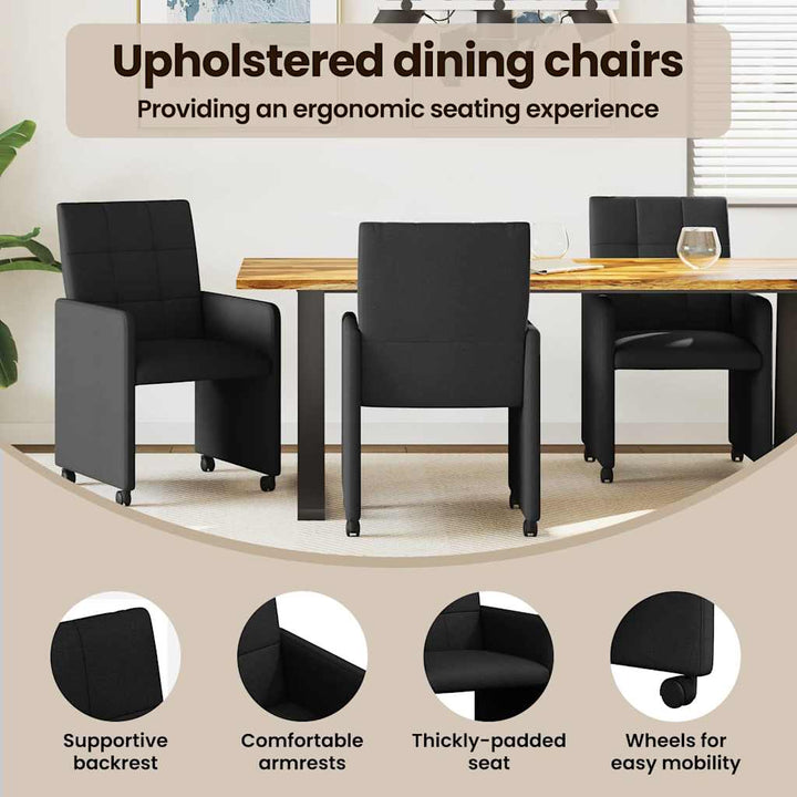 Spisebordsstole med hjul 2 pcs Sort 58 x 65 x 94 cm Stof