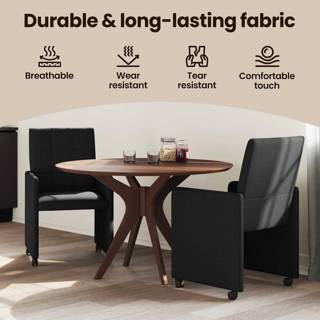 Spisebordsstole med hjul 2 pcs Sort 58 x 65 x 94 cm Stof