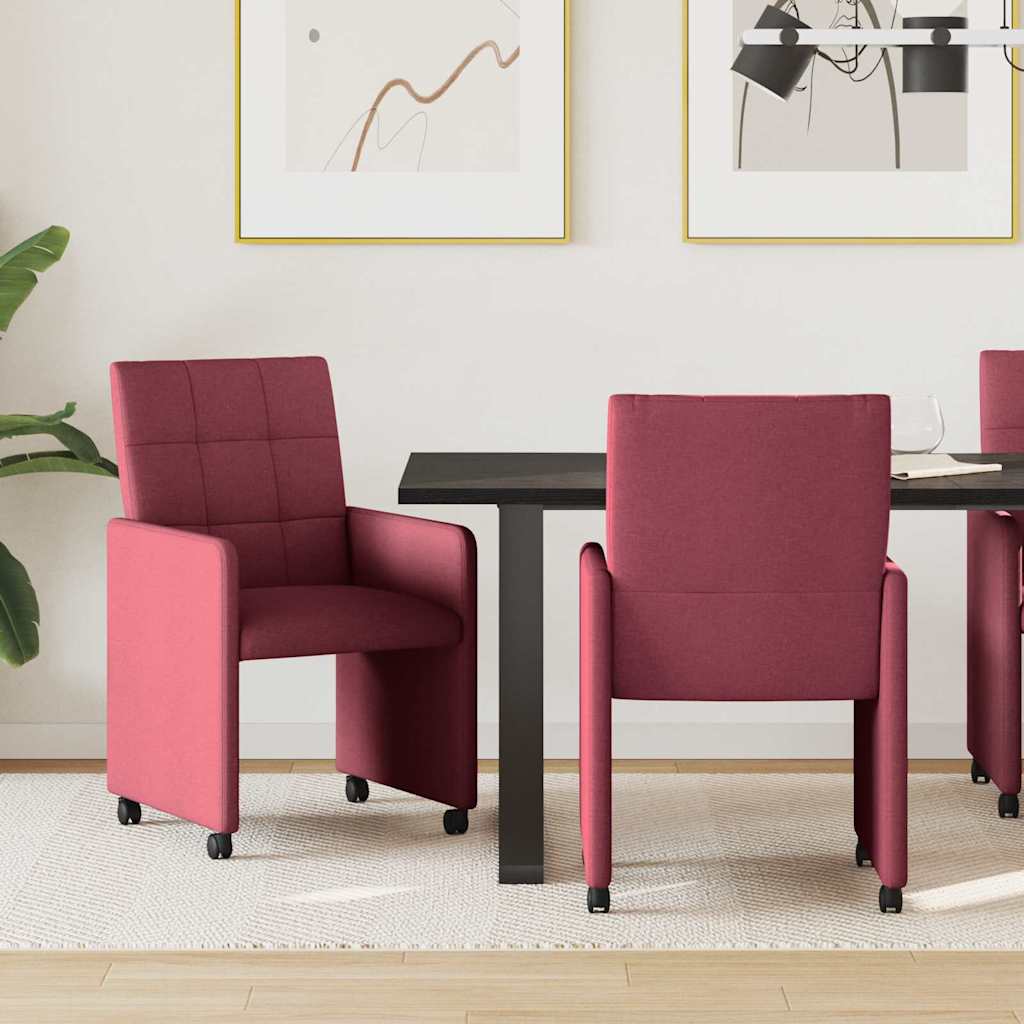 Spisebordsstole med hjul 2 pcs Vinrød 58 x 65 x 94 cm Stof