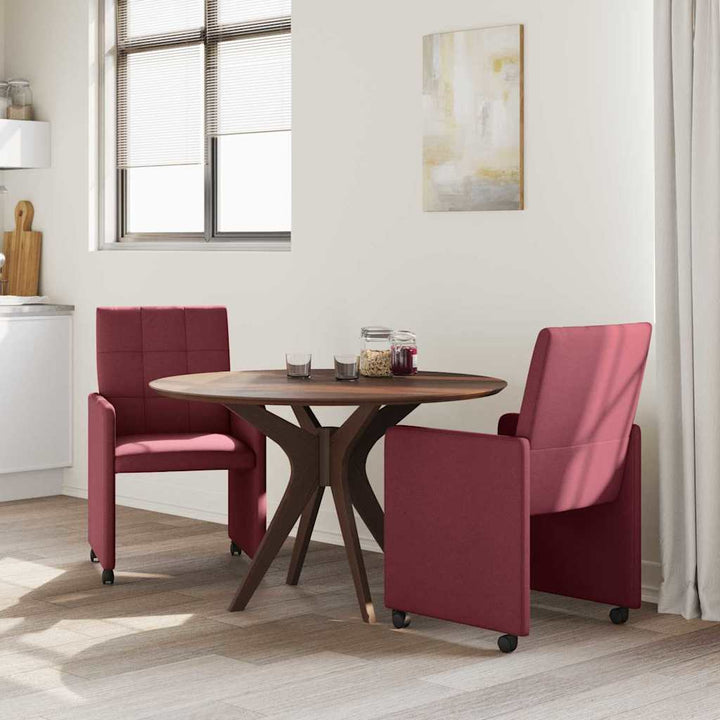 Spisebordsstole med hjul 2 pcs Vinrød 58 x 65 x 94 cm Stof