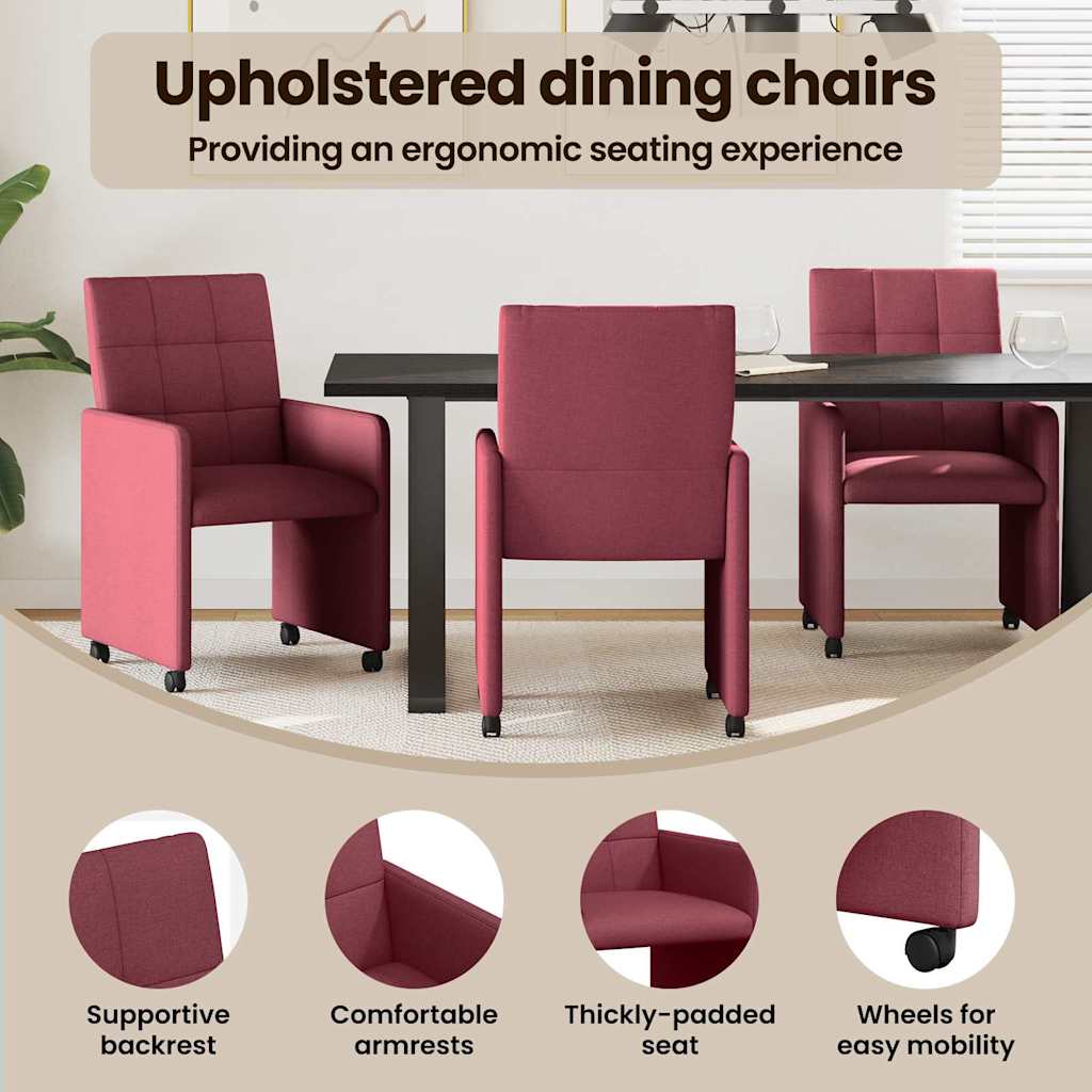 Spisebordsstole med hjul 2 pcs Vinrød 58 x 65 x 94 cm Stof