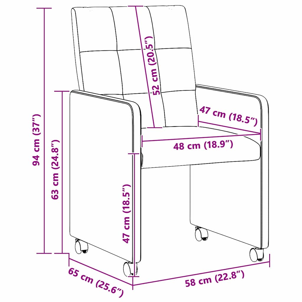 Spisebordsstole med hjul 2 pcs Vinrød 58 x 65 x 94 cm Stof