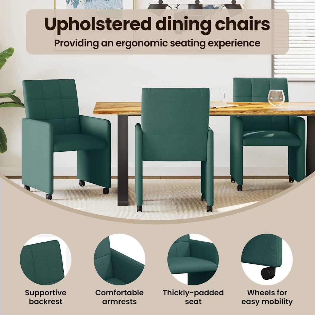 Spisebordsstole med hjul 2 pcs Mørkegrøn 58 x 65 x 94 cm Stof