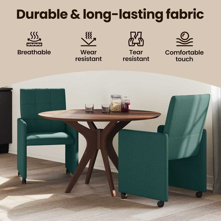 Spisebordsstole med hjul 2 pcs Mørkegrøn 58 x 65 x 94 cm Stof