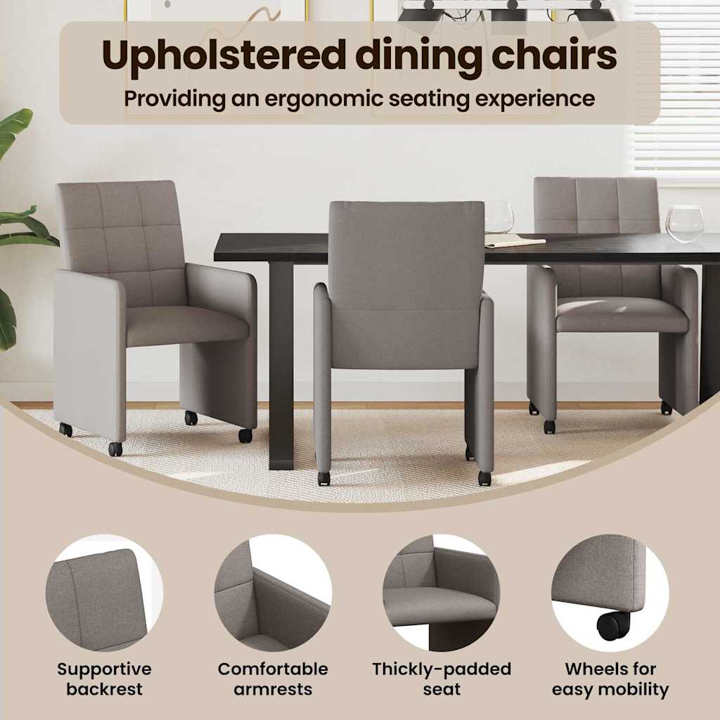 Spisebordsstole med hjul 2 pcs Gråbrun 58 x 65 x 94 cm Stof