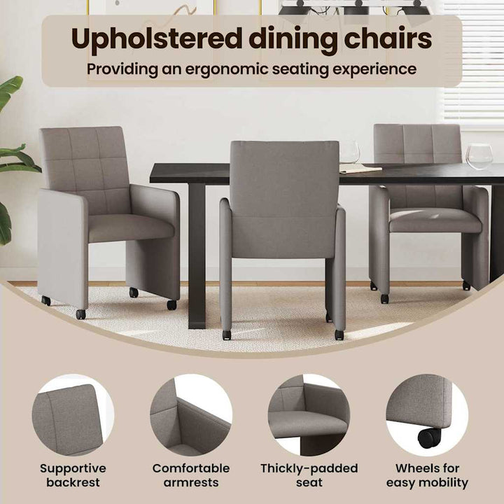Spisebordsstole med hjul 2 pcs Gråbrun 58 x 65 x 94 cm Stof