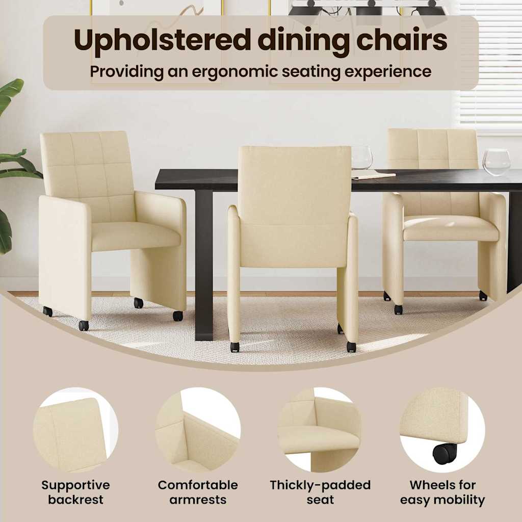 Spisebordsstole med hjul 2 pcs Creme 58 x 65 x 94 cm Stof