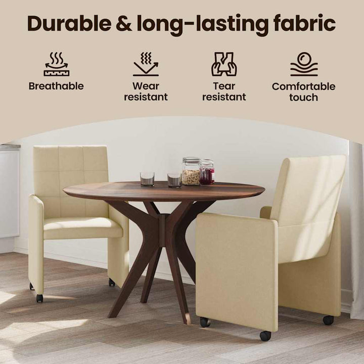Spisebordsstole med hjul 2 pcs Creme 58 x 65 x 94 cm Stof