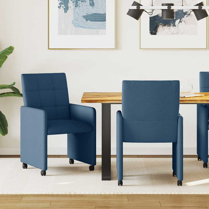 Spisebordsstole med hjul 2 pcs Blå 58 x 65 x 94 cm Stof