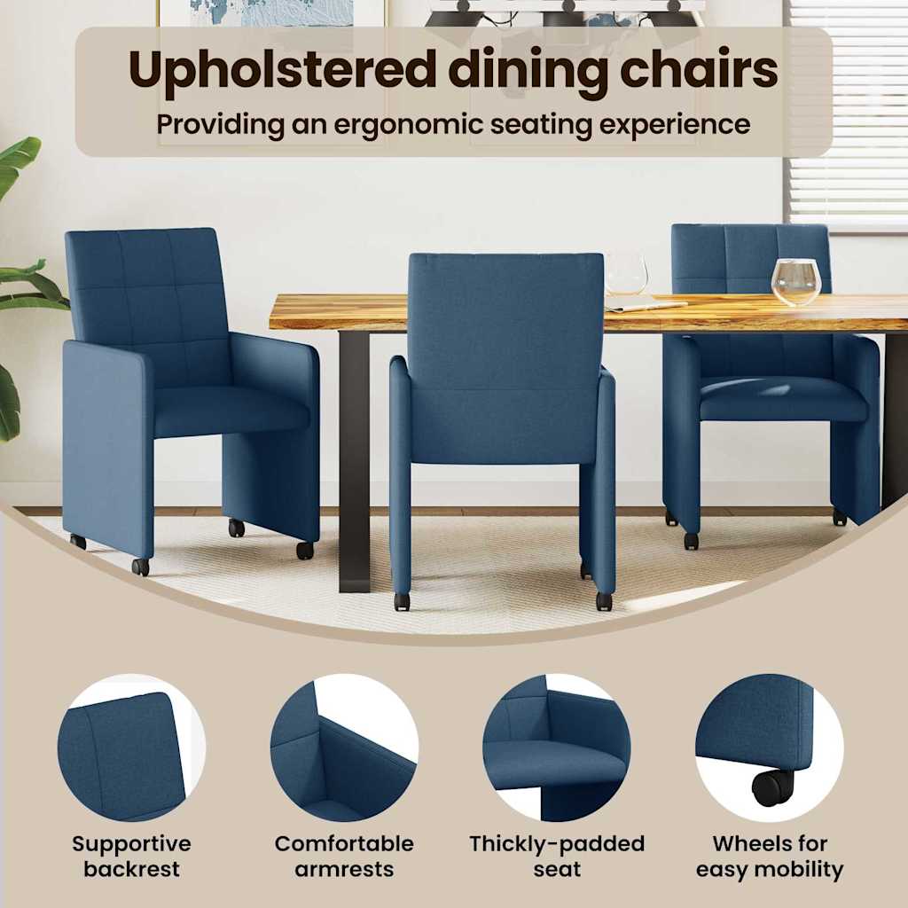 Spisebordsstole med hjul 2 pcs Blå 58 x 65 x 94 cm Stof