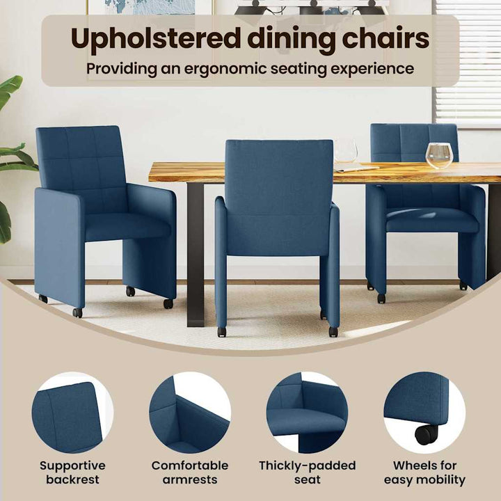 Spisebordsstole med hjul 2 pcs Blå 58 x 65 x 94 cm Stof