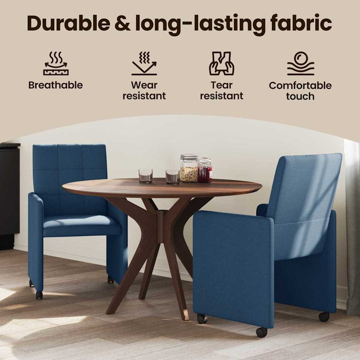 Spisebordsstole med hjul 2 pcs Blå 58 x 65 x 94 cm Stof