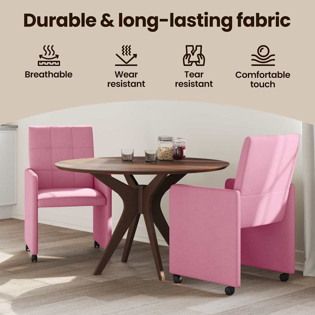 Spisebordsstole med hjul 2 pcs Lyserød 58 x 65 x 94 cm Stof