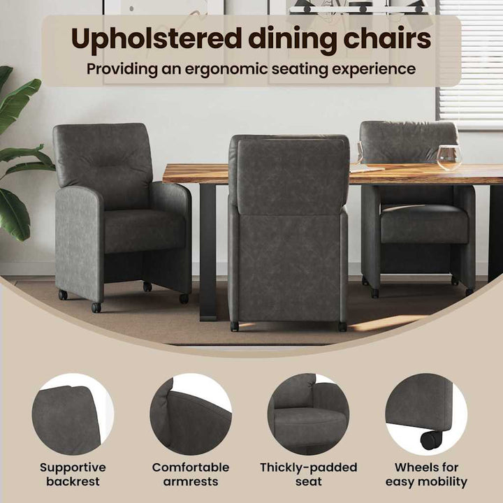 Spisebordsstole med hjul 2 pcs Sort 57 x 67 x 95 cm Kunstlæder