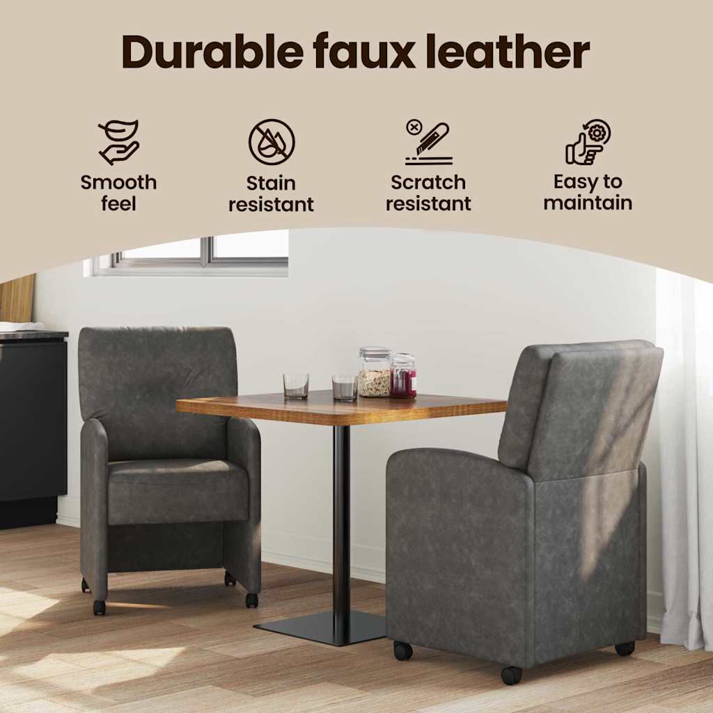 Spisebordsstole med hjul 2 pcs Sort 57 x 67 x 95 cm Kunstlæder