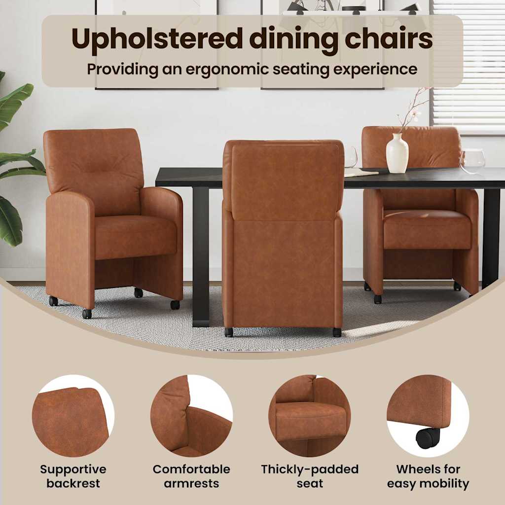 Spisebordsstole med hjul 2 pcs Brun 57 x 67 x 95 cm Kunstlæder