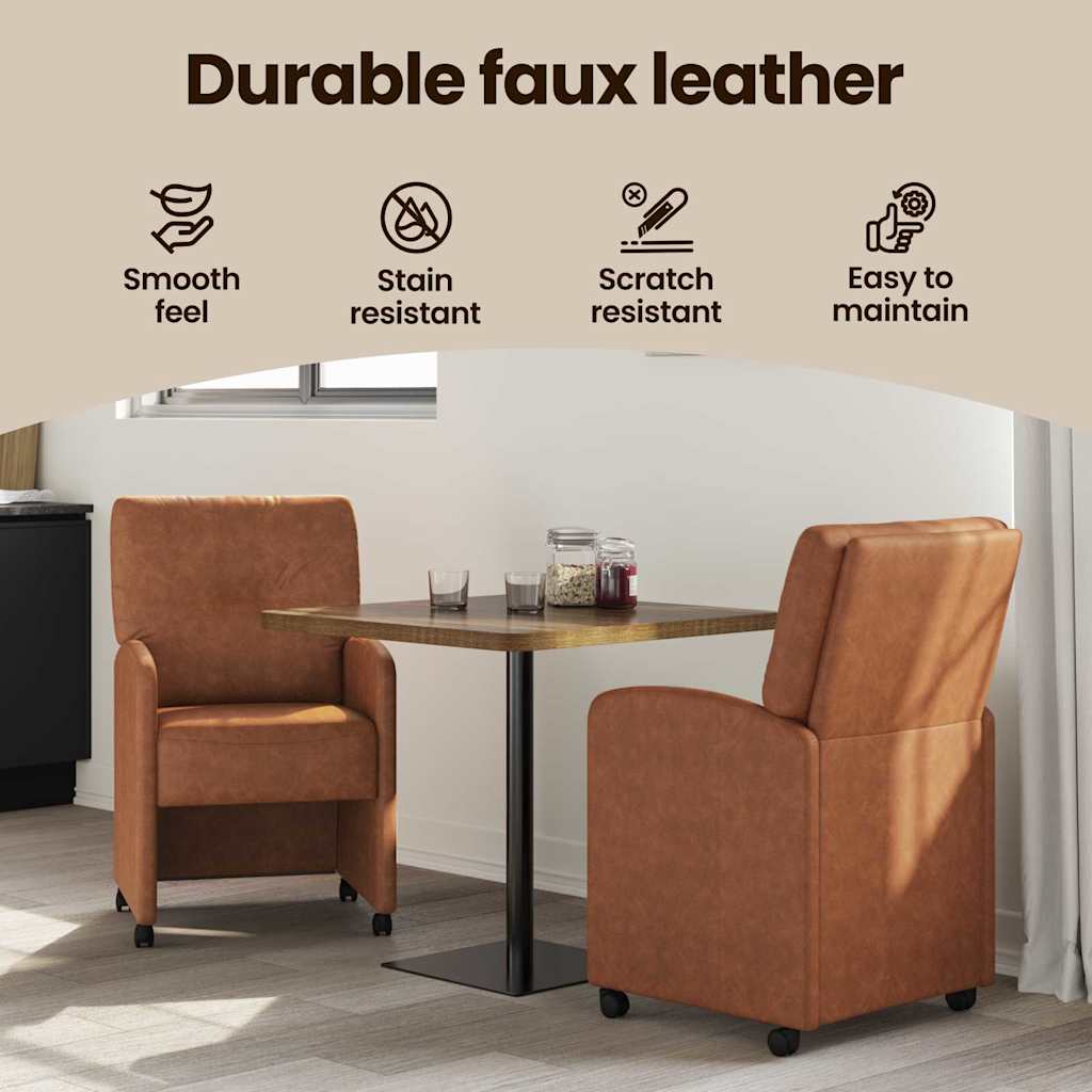 Spisebordsstole med hjul 2 pcs Brun 57 x 67 x 95 cm Kunstlæder