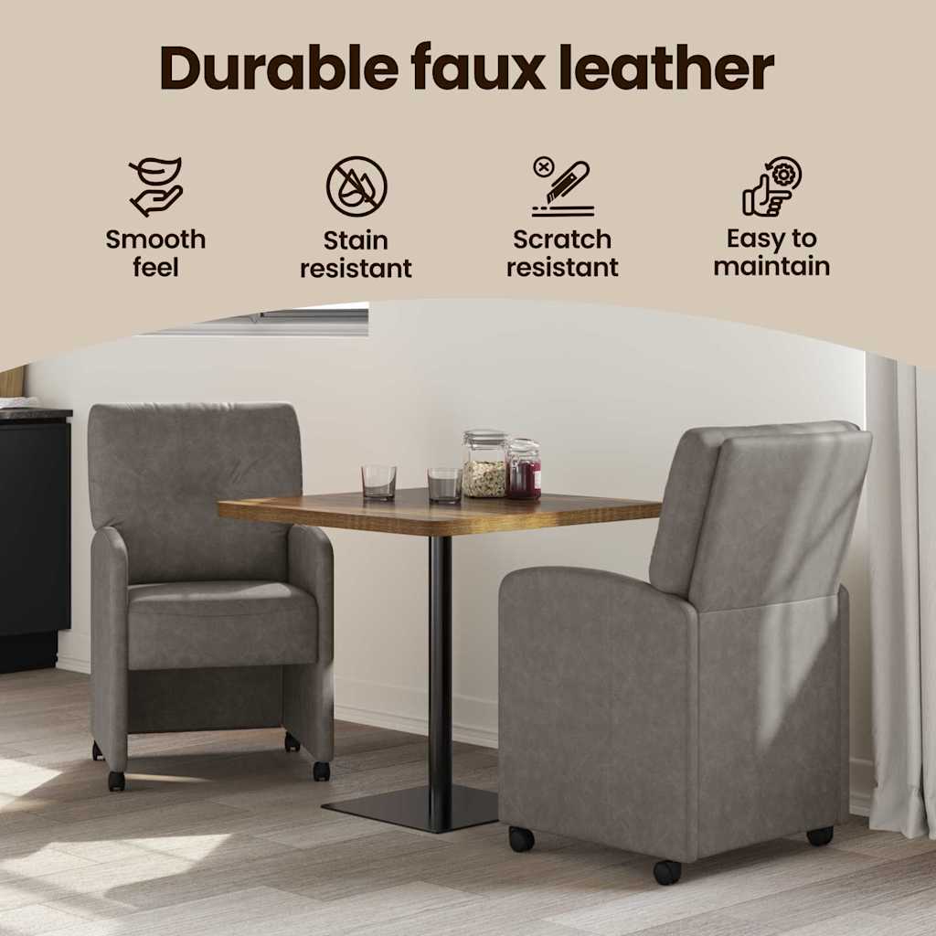 Spisebordsstole med hjul 2 pcs Grå 57 x 67 x 95 cm Kunstlæder