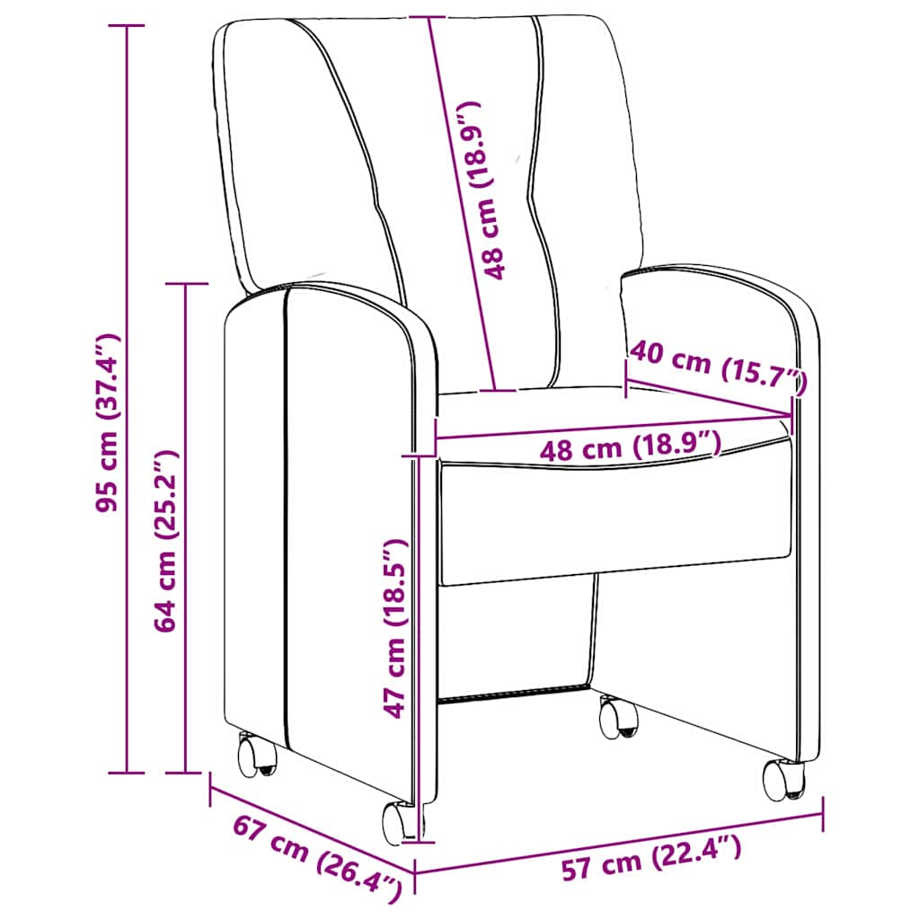 Spisebordsstole med hjul 2 pcs Grå 57 x 67 x 95 cm Kunstlæder