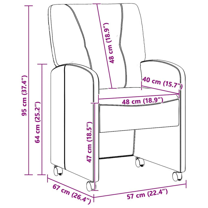 Spisebordsstole med hjul 2 pcs Grå 57 x 67 x 95 cm Kunstlæder