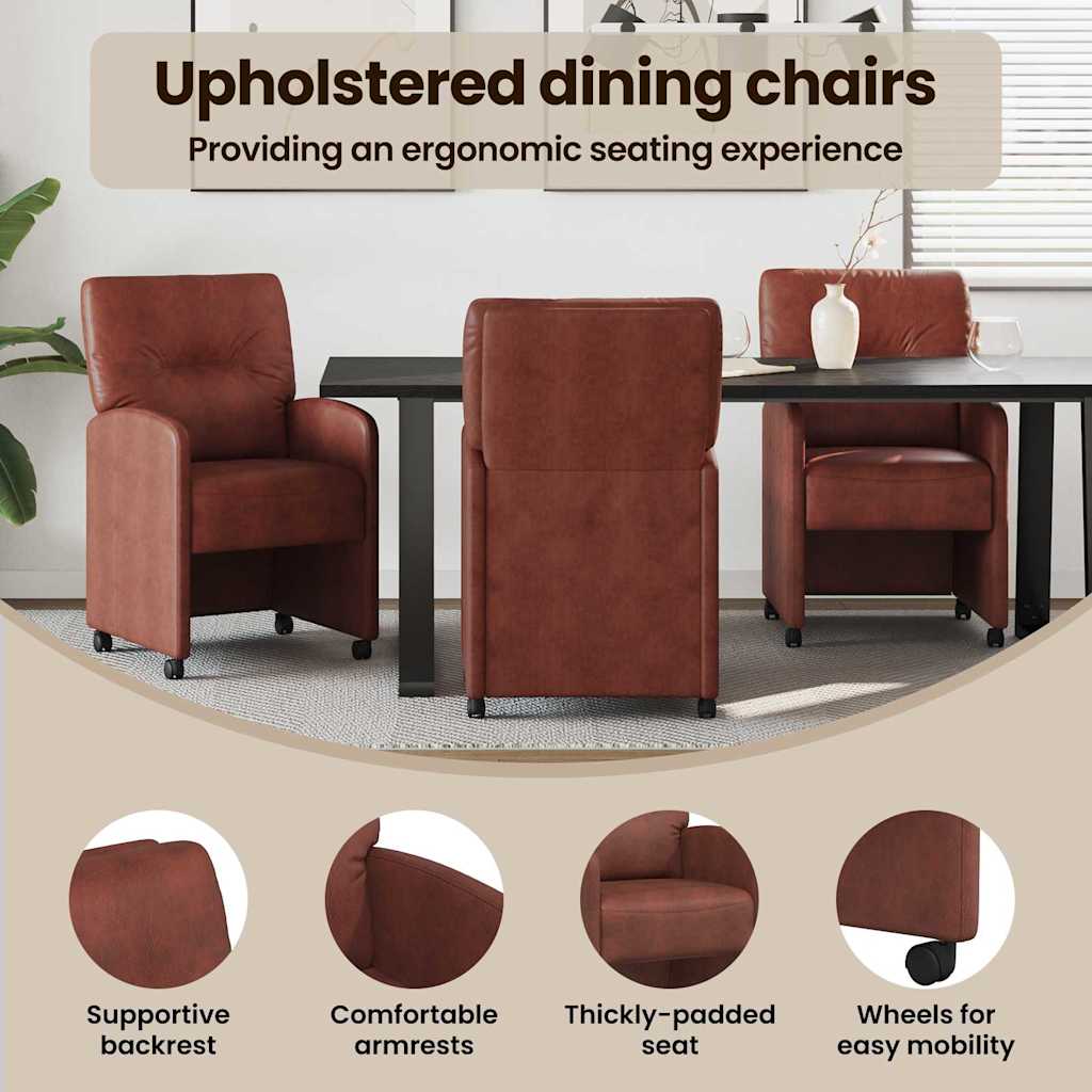 Spisebordsstole med hjul 2 pcs Skinnende brun 57 x 67 x 95 cm