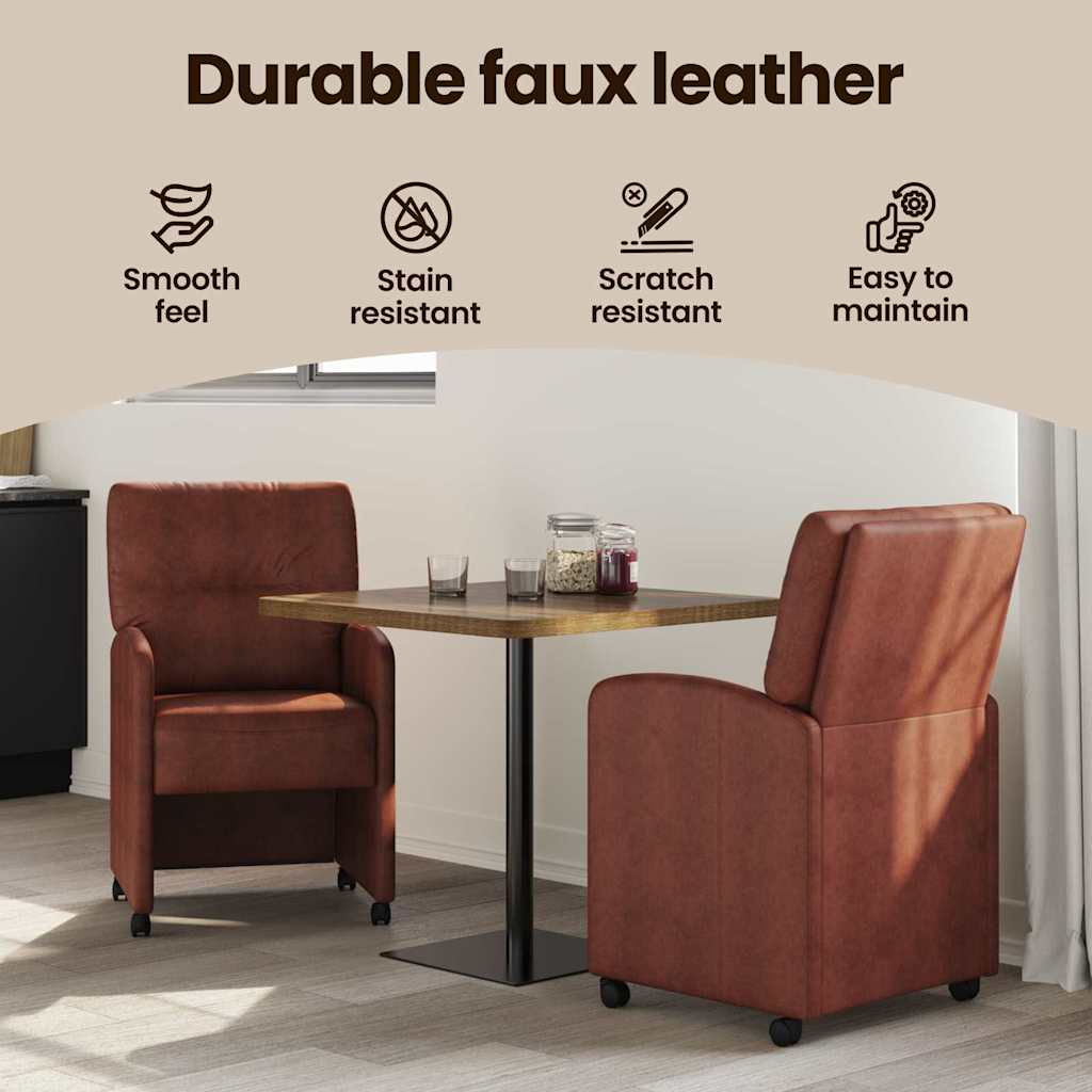 Spisebordsstole med hjul 2 pcs Skinnende brun 57 x 67 x 95 cm