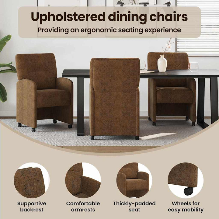 Spisebordsstole med hjul med hjul 2 pcs Brun 57 x 67 x 95 cm