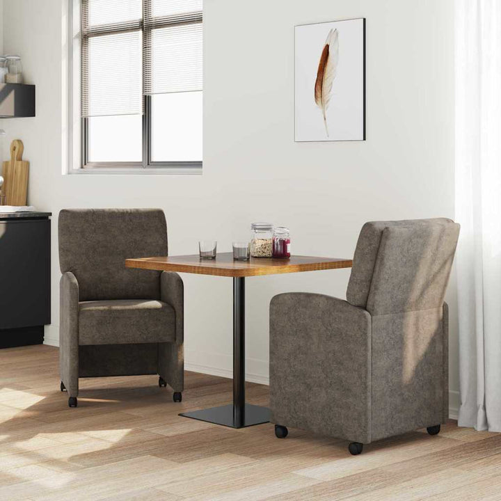 Spisebordsstole med hjul 2 stk. Faux suede læder Mørkegrå
