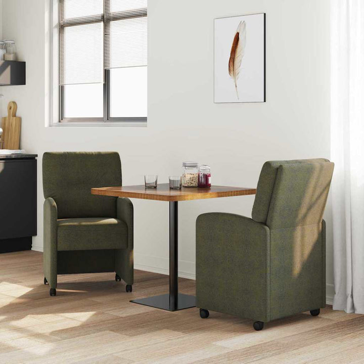 Spisebordsstole med hjul 2 stk. Faux suede læder Army grøn