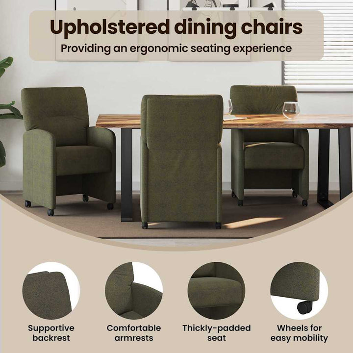 Spisebordsstole med hjul 2 pcs Army grøn 57 x 67 x 95 cm