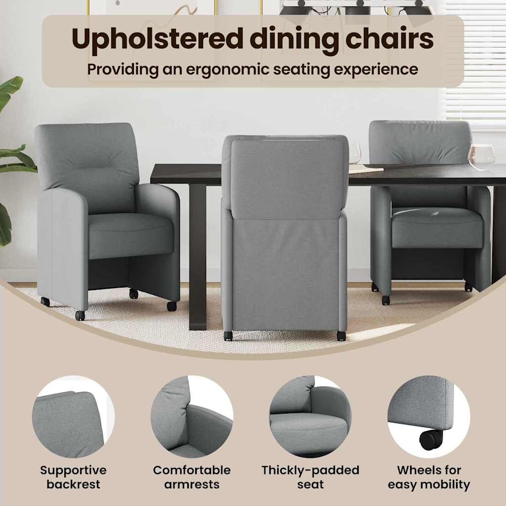 Spisebordsstole med hjul 2 pcs Lysegrå 57 x 67 x 95 cm Stof