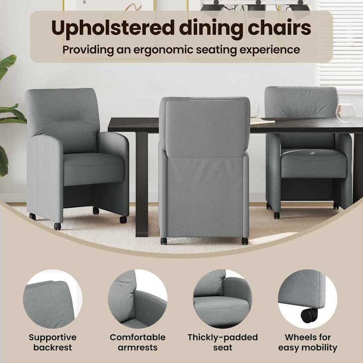 Spisebordsstole med hjul 2 pcs Lysegrå 57 x 67 x 95 cm Stof