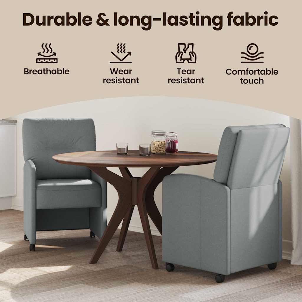 Spisebordsstole med hjul 2 pcs Lysegrå 57 x 67 x 95 cm Stof