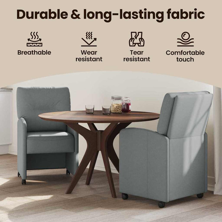 Spisebordsstole med hjul 2 pcs Lysegrå 57 x 67 x 95 cm Stof
