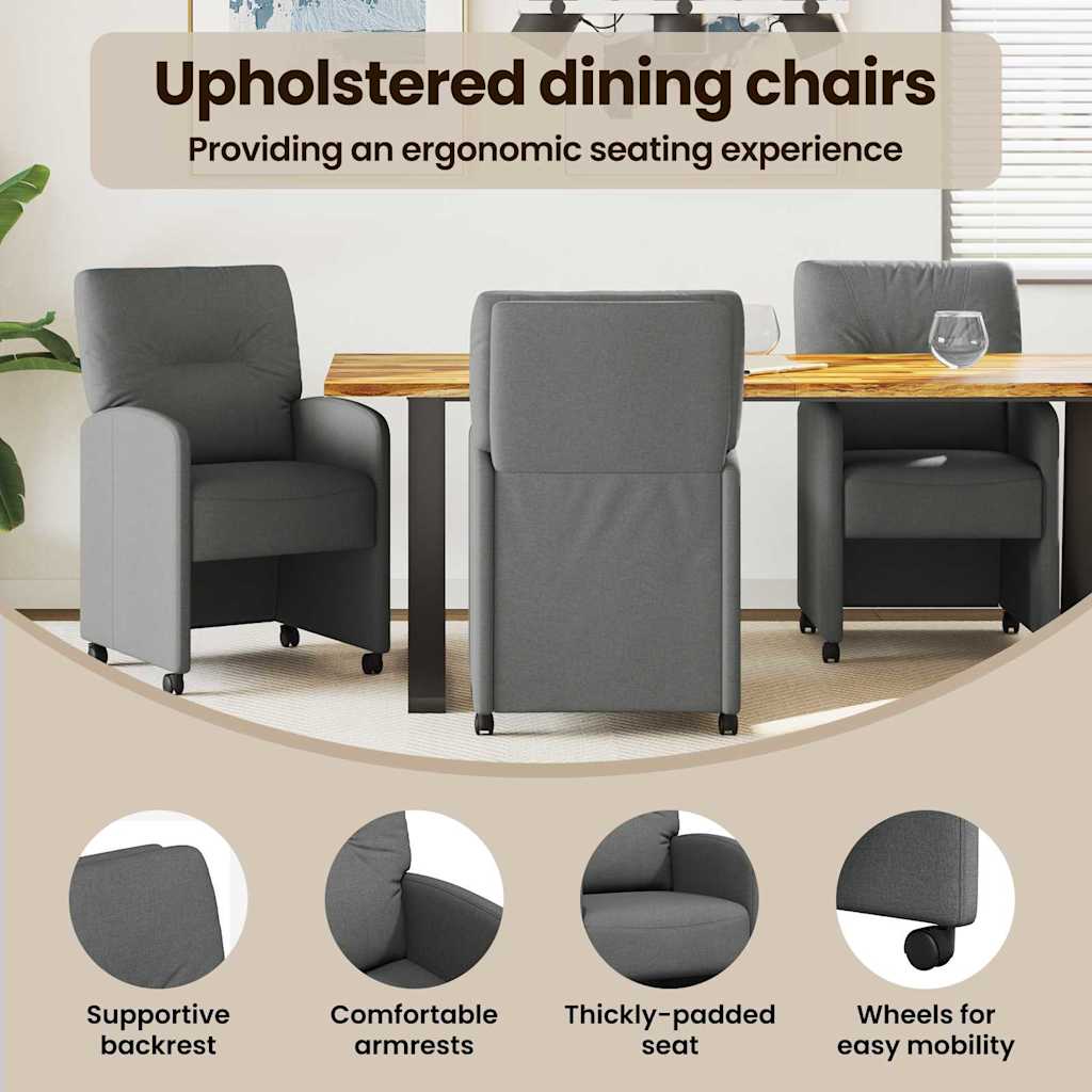 Spisebordsstole med hjul 2 pcs Mørkegrå 57 x 67 x 95 cm Stof